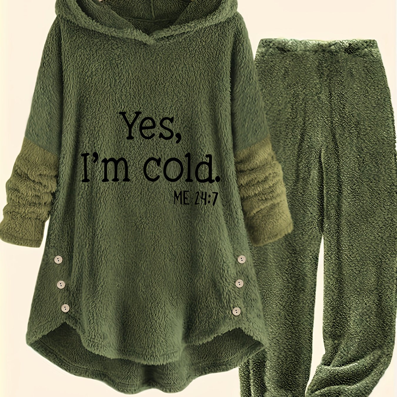 Women's Plus Size Casual Hooded Sweatshirt and Pajama Set