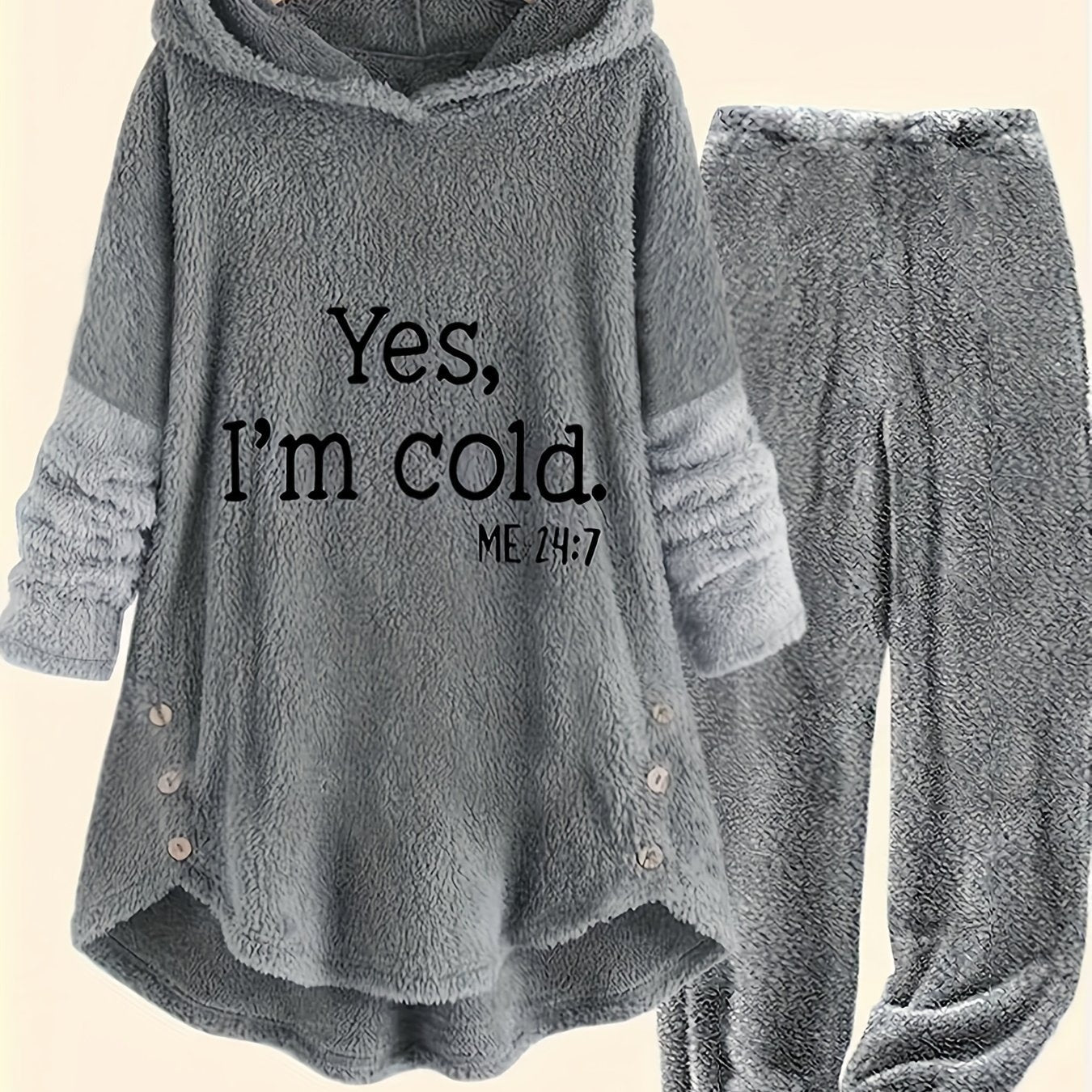 Women's Plus Size Casual Hooded Sweatshirt and Pajama Set