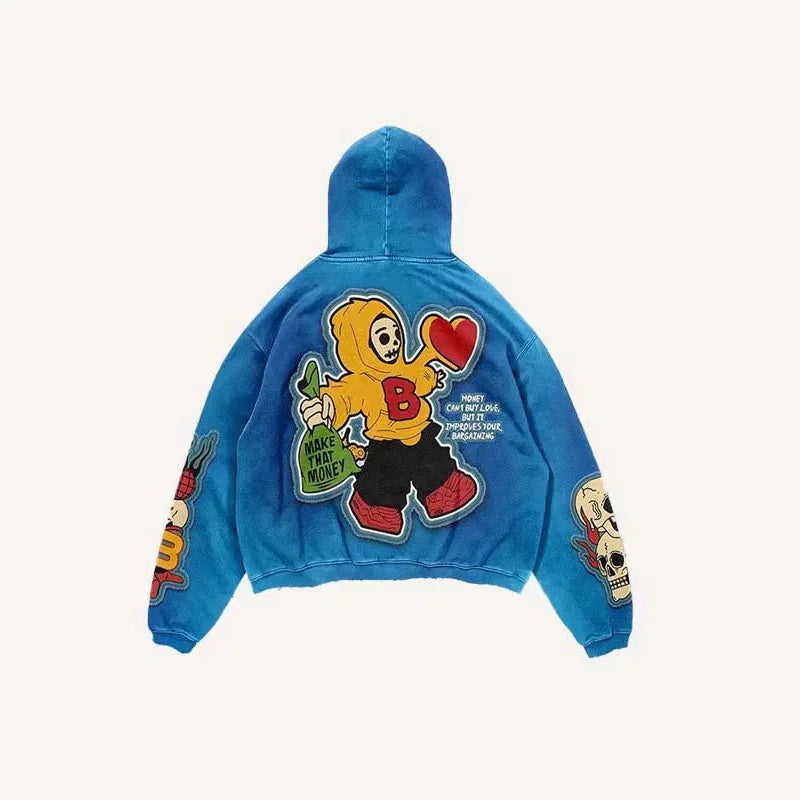 Vintage washed hoodie Men y2k Punk Goth oversized sweatshirt