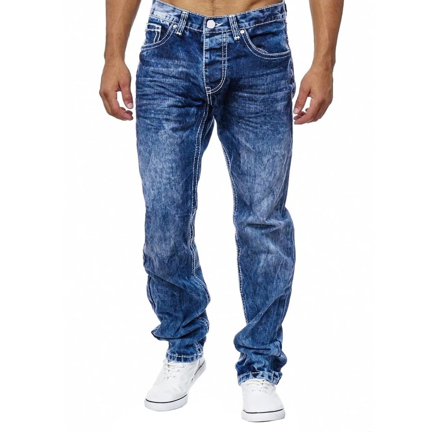 Men's Vintage Jeans Denim Ripped Holes, Frayed Hem