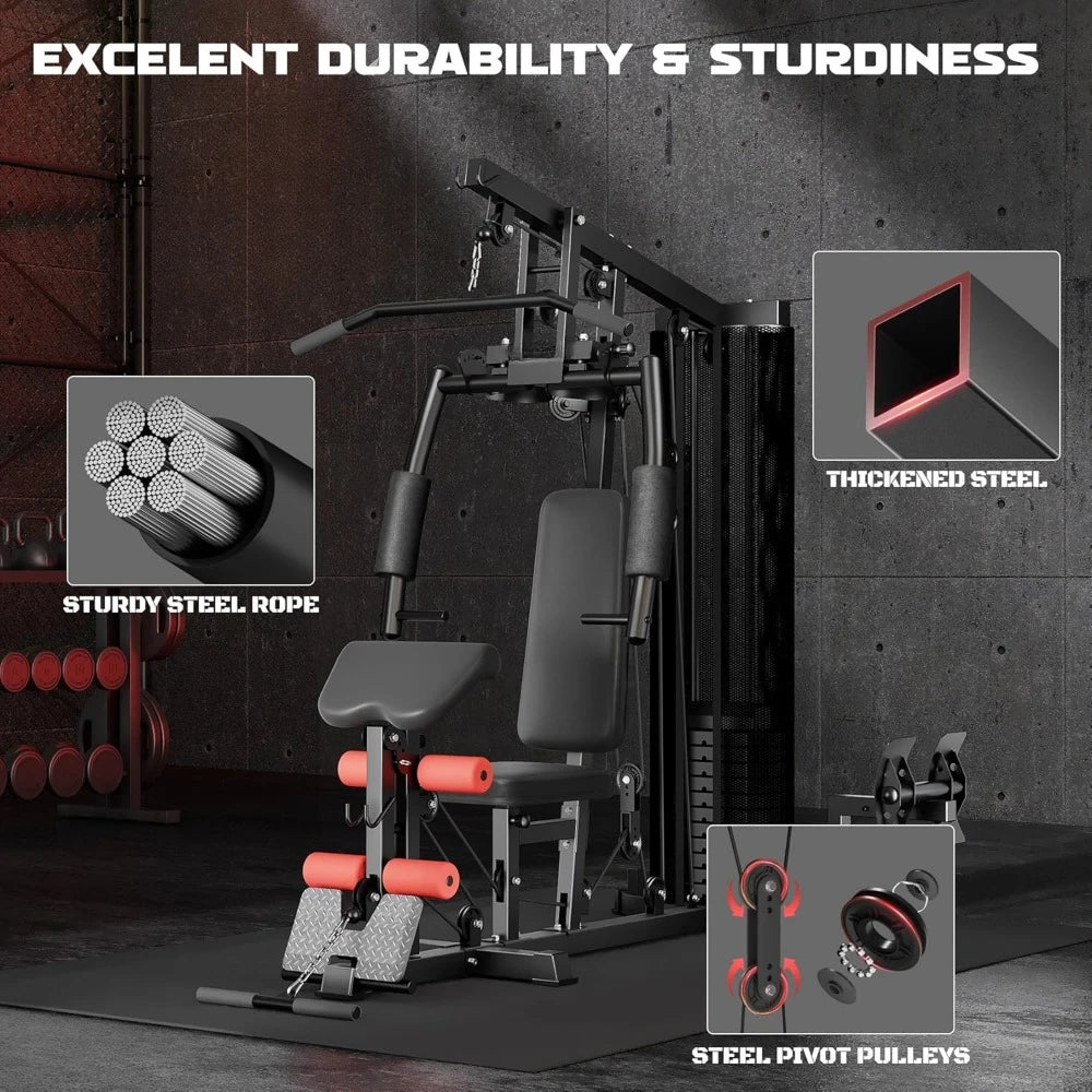 Home Gym ,Multifunctional Workout Station with 146LBS Weight Stack, and Pulley System