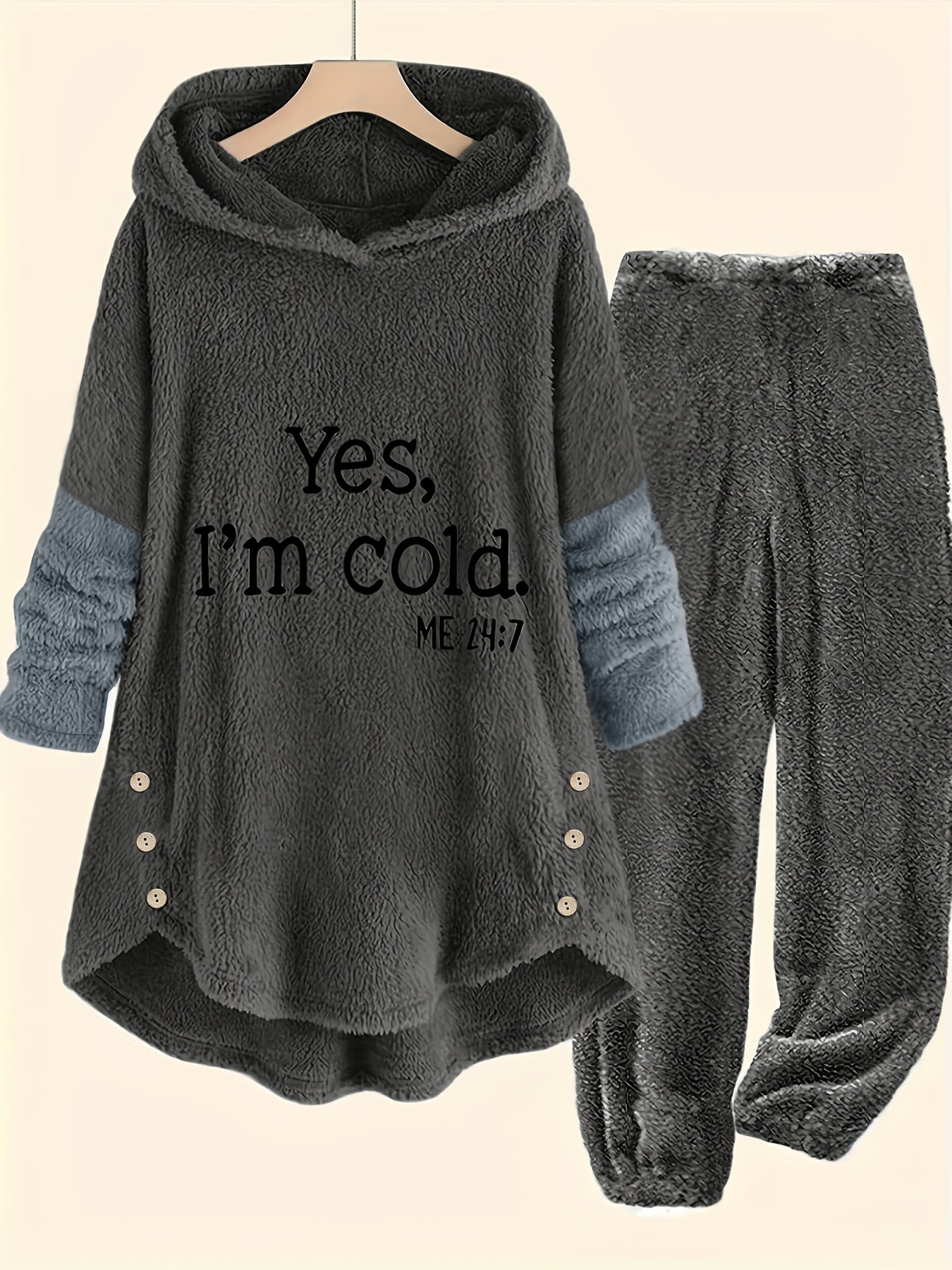Women's Plus Size Casual Hooded Sweatshirt and Pajama Set