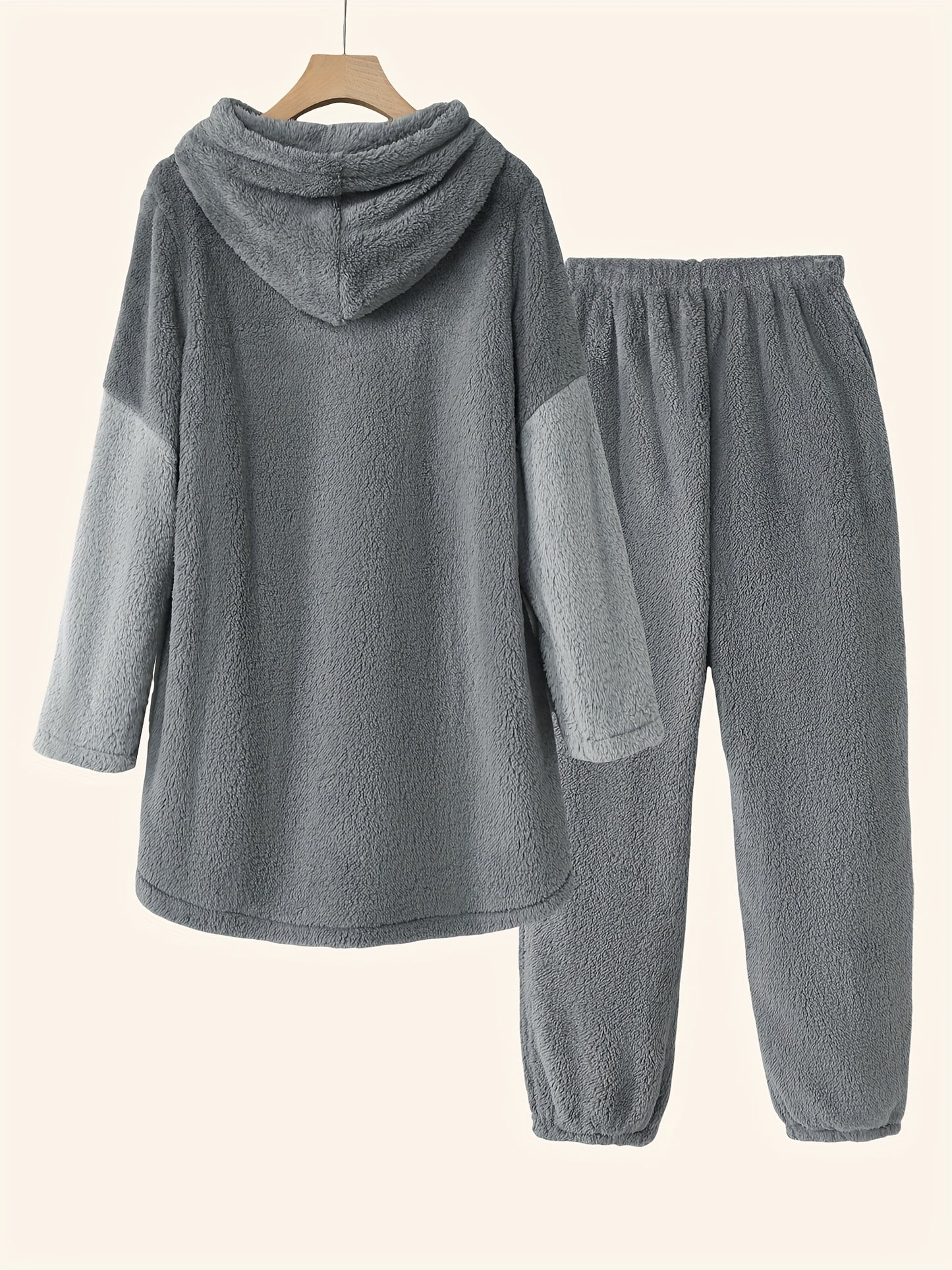 Women's Plus Size Casual Hooded Sweatshirt and Pajama Set