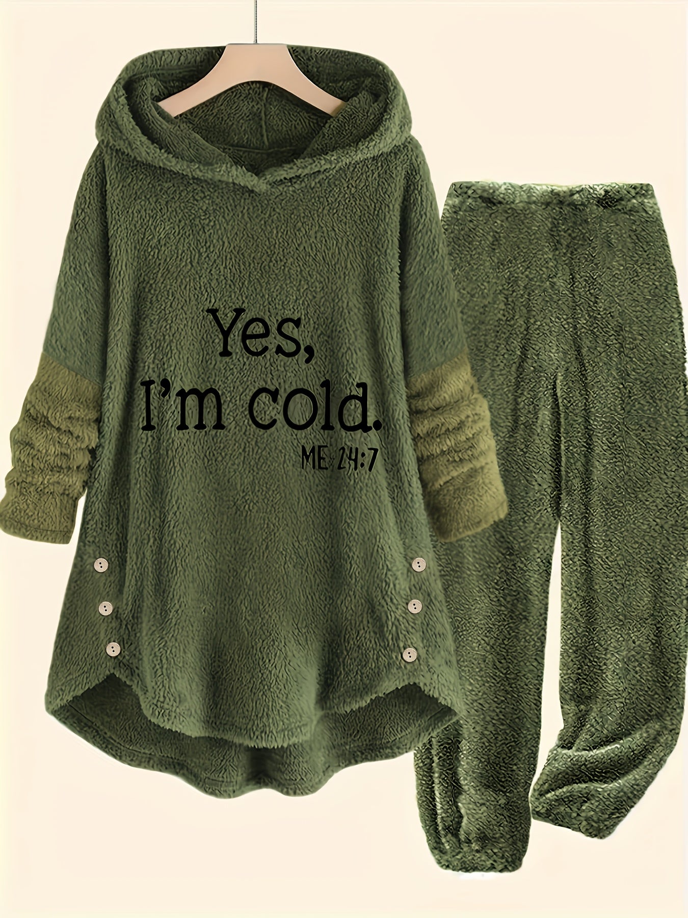 Women's Plus Size Casual Hooded Sweatshirt and Pajama Set