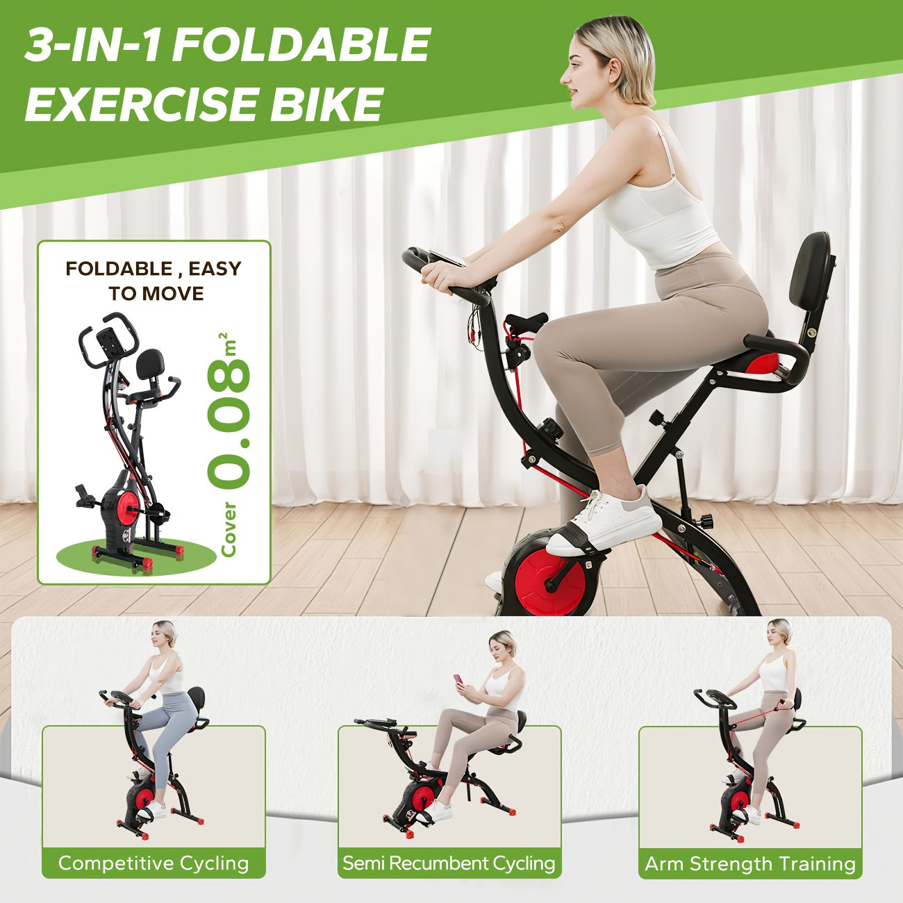 Ultra-Quiet 3-in-1 Foldable Exercise Bike