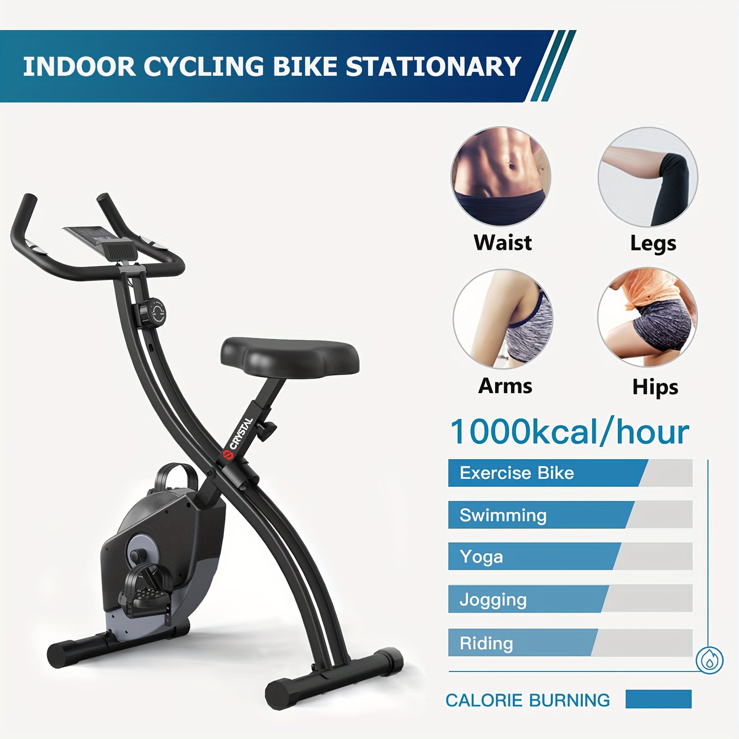 1pc Compact Folding Exercise Bike - 8-Level Adjustable Resistance, LCD Display