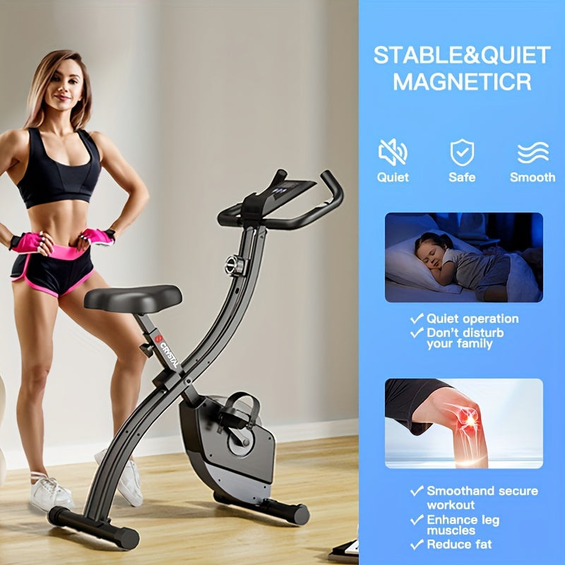 1pc Compact Folding Exercise Bike - 8-Level Adjustable Resistance, LCD Display