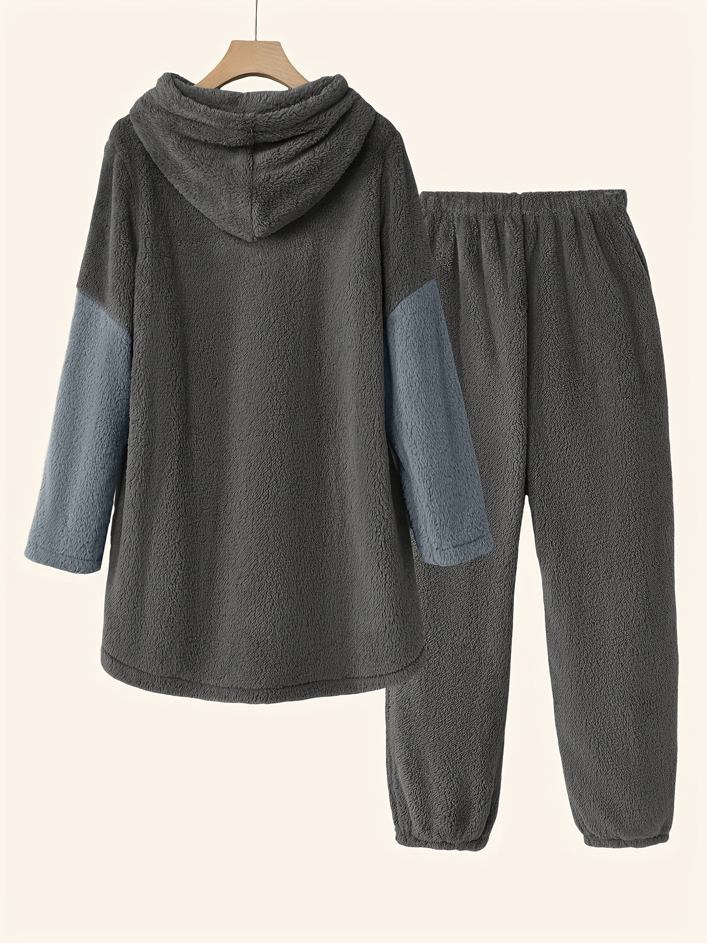 Women's Plus Size Casual Hooded Sweatshirt and Pajama Set