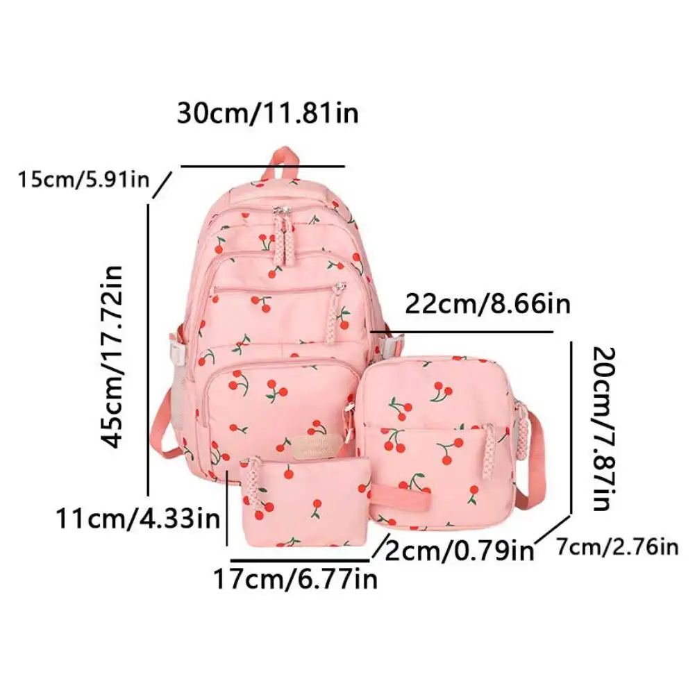 Bow Print Backpack Set with Crossbody Bag and Small Purse