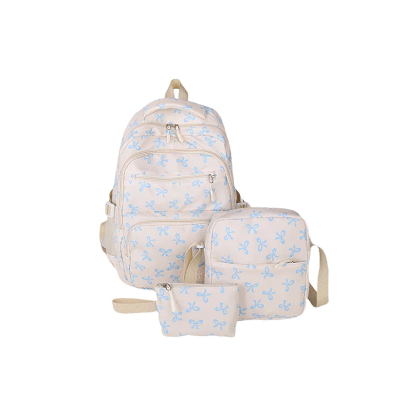 Bow Print Backpack Set with Crossbody Bag and Small Purse