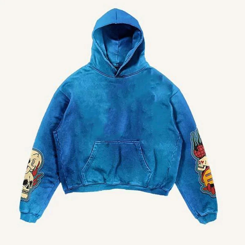 Vintage washed hoodie Men y2k Punk Goth oversized sweatshirt