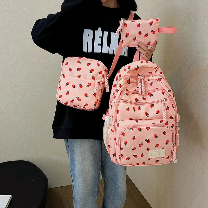 Bow Print Backpack Set with Crossbody Bag and Small Purse