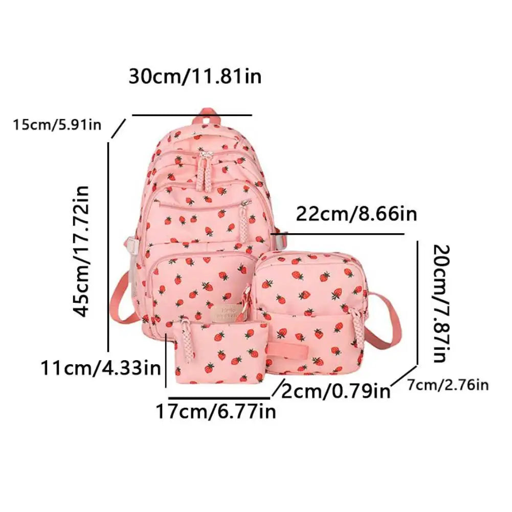 Bow Print Backpack Set with Crossbody Bag and Small Purse