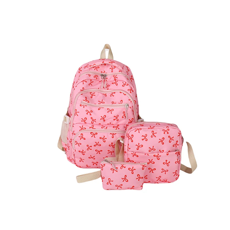 Bow Print Backpack Set with Crossbody Bag and Small Purse