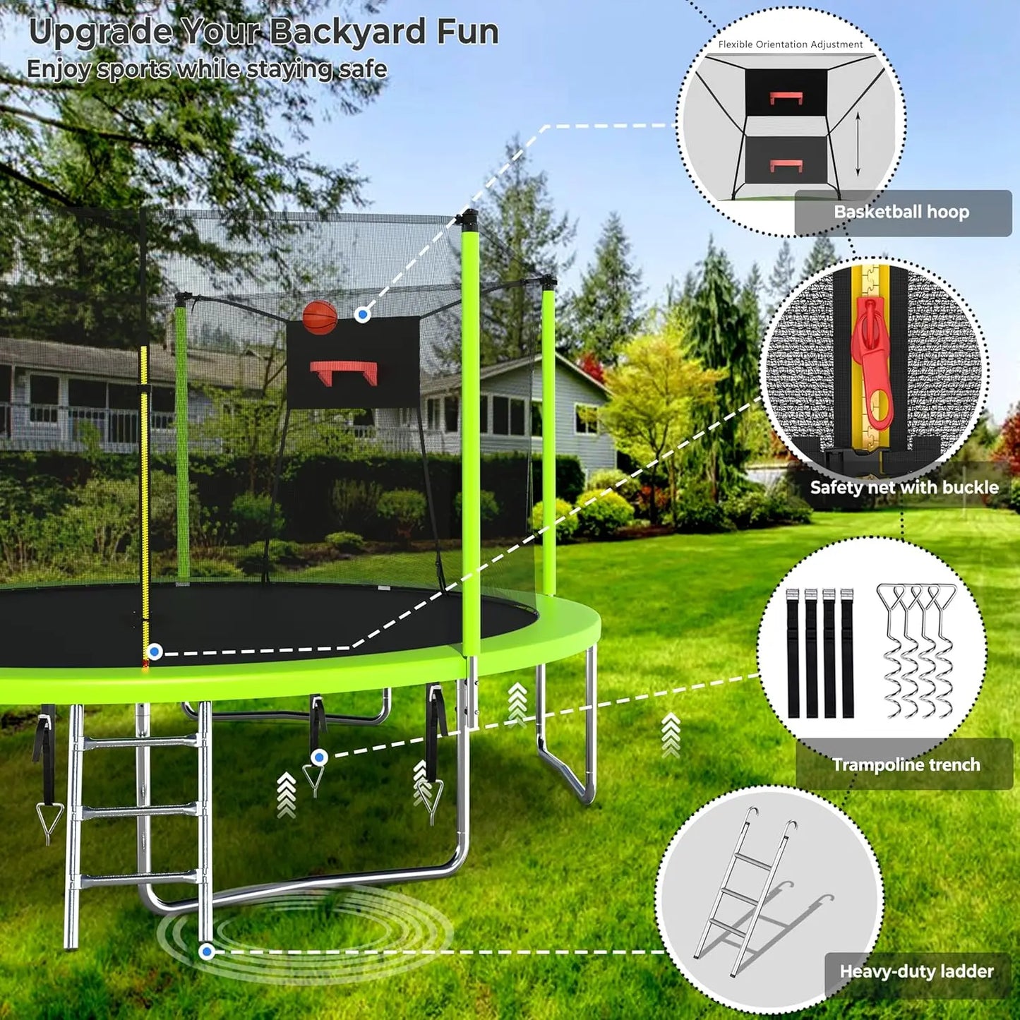 14FT Large Outdoor Trampoline,  Kids/Adults,