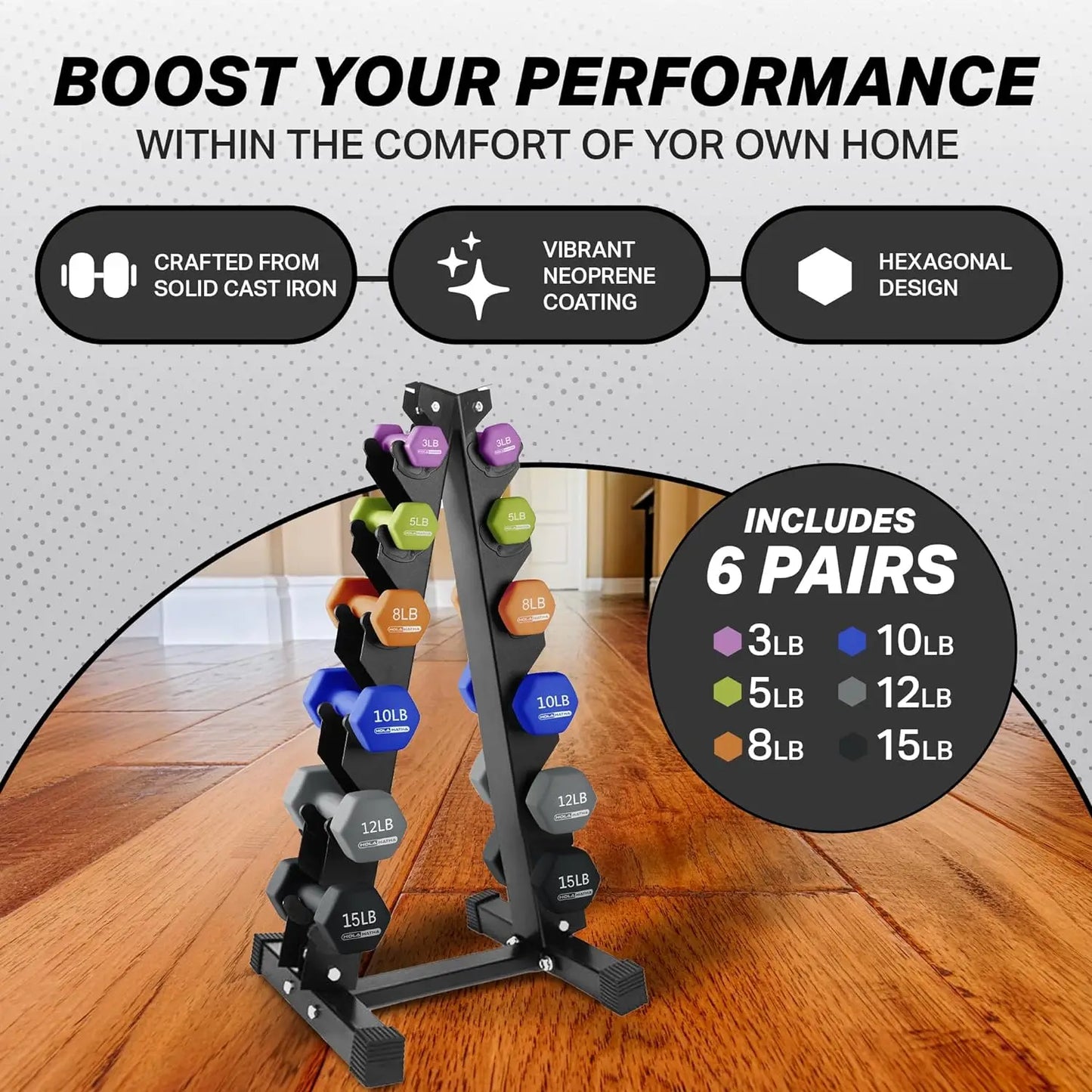 Neoprene Dumbbell Weight Set with Storage Rack