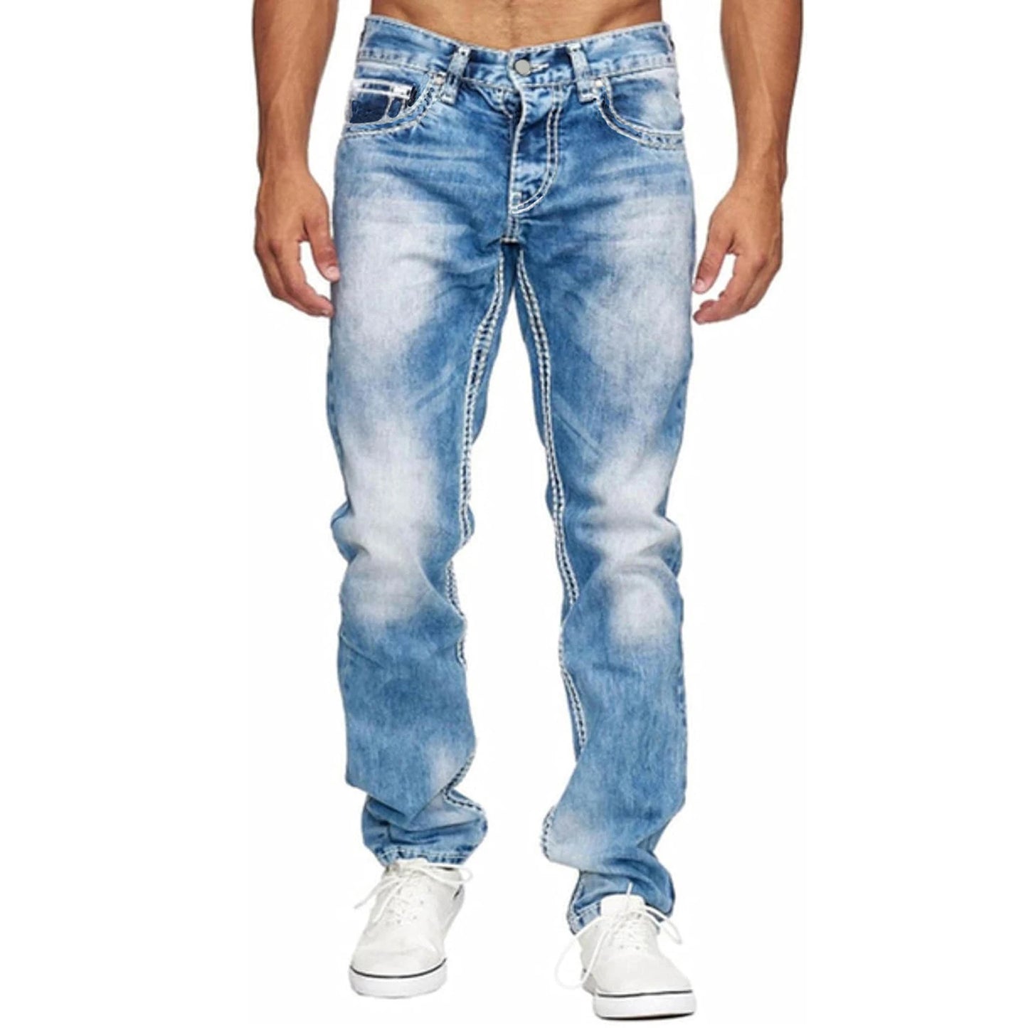Men's Vintage  Jeans Denim Ripped Holes, Frayed Hem
