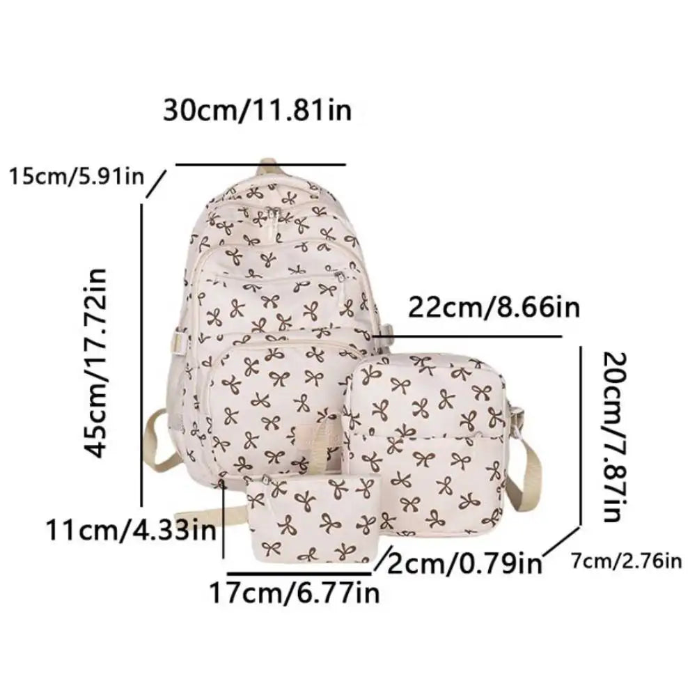Bow Print Backpack Set with Crossbody Bag and Small Purse