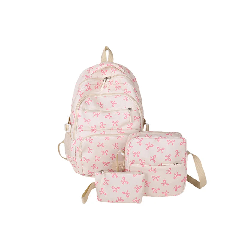 Bow Print Backpack Set with Crossbody Bag and Small Purse