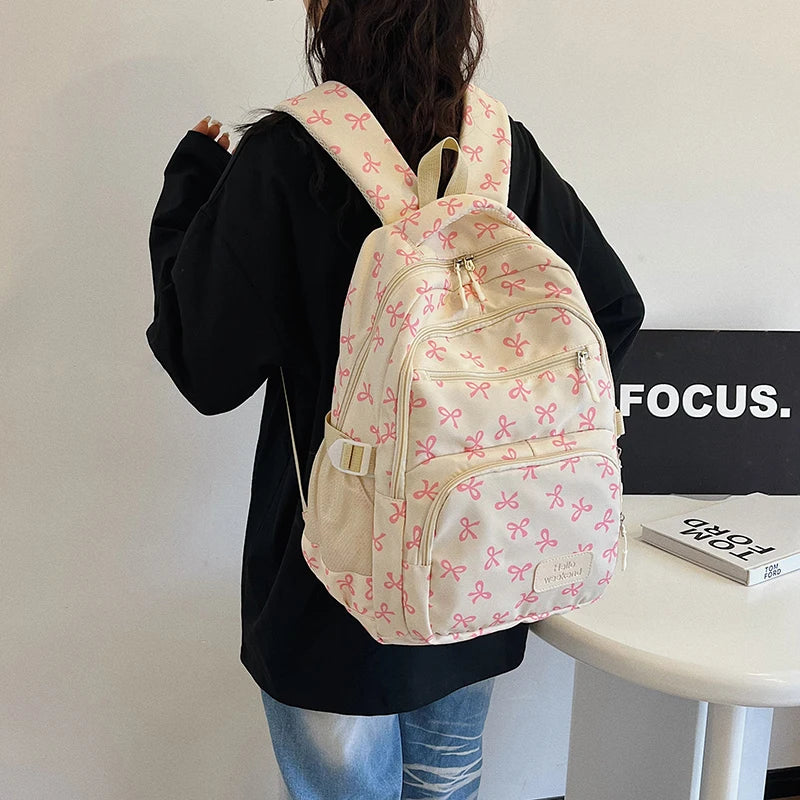 Bow Print Backpack Set with Crossbody Bag and Small Purse