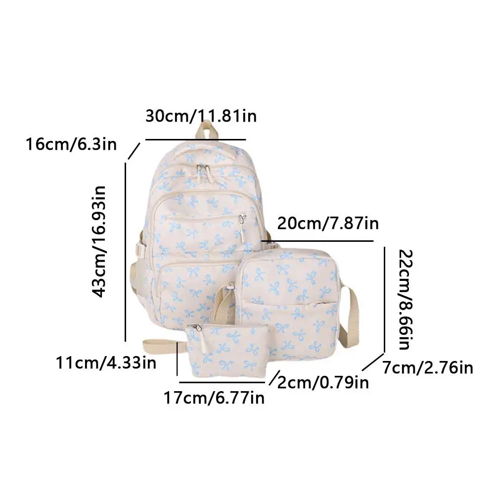 Bow Print Backpack Set with Crossbody Bag and Small Purse