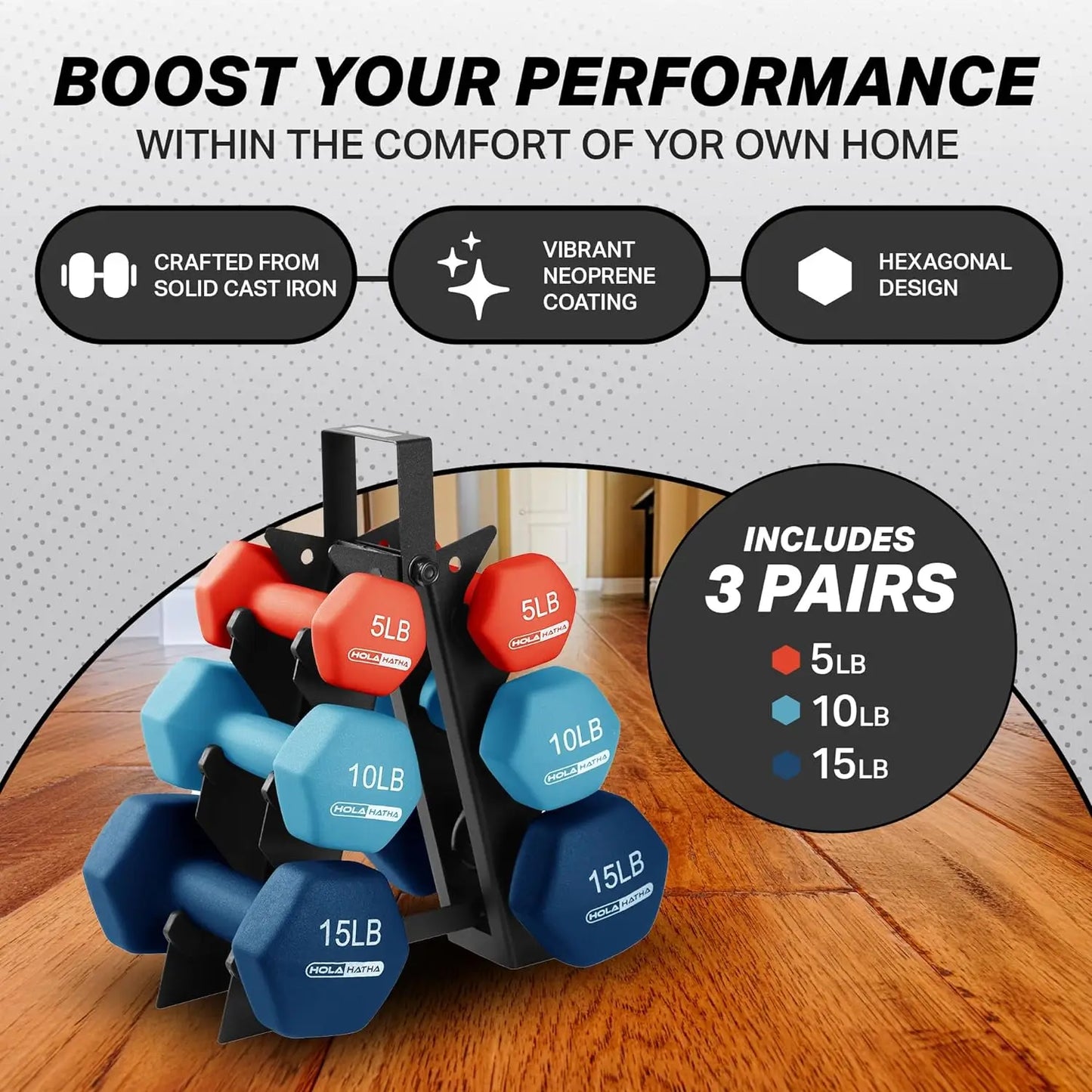 Neoprene Dumbbell Weight Set with Storage Rack