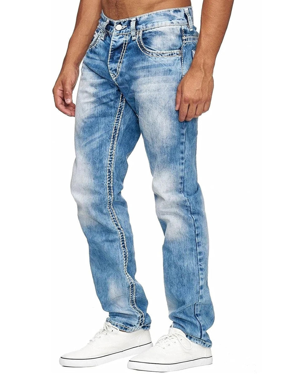 Men's Vintage  Jeans Denim Ripped Holes, Frayed Hem