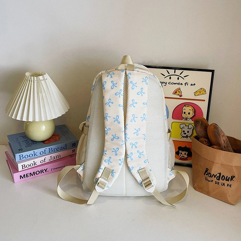 Bow Print Backpack Set with Crossbody Bag and Small Purse