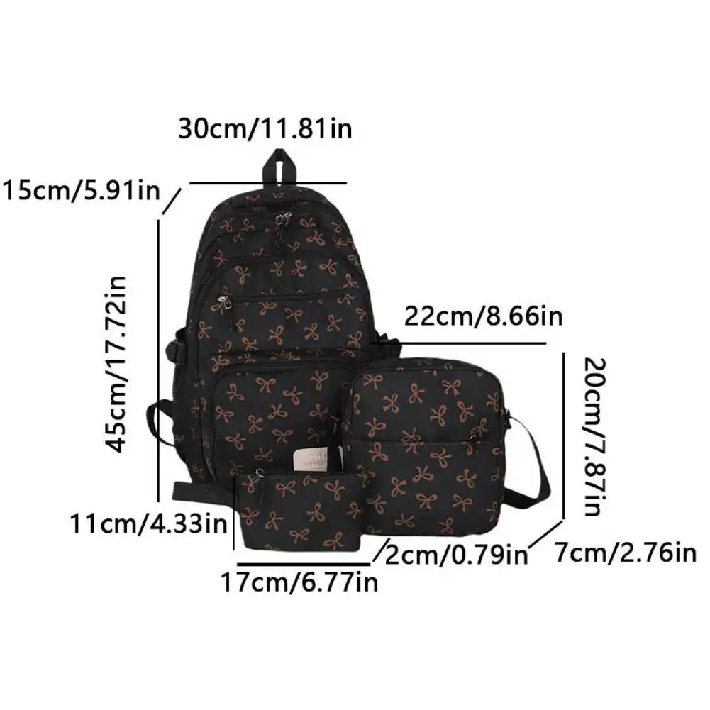 Bow Print Backpack Set with Crossbody Bag and Small Purse