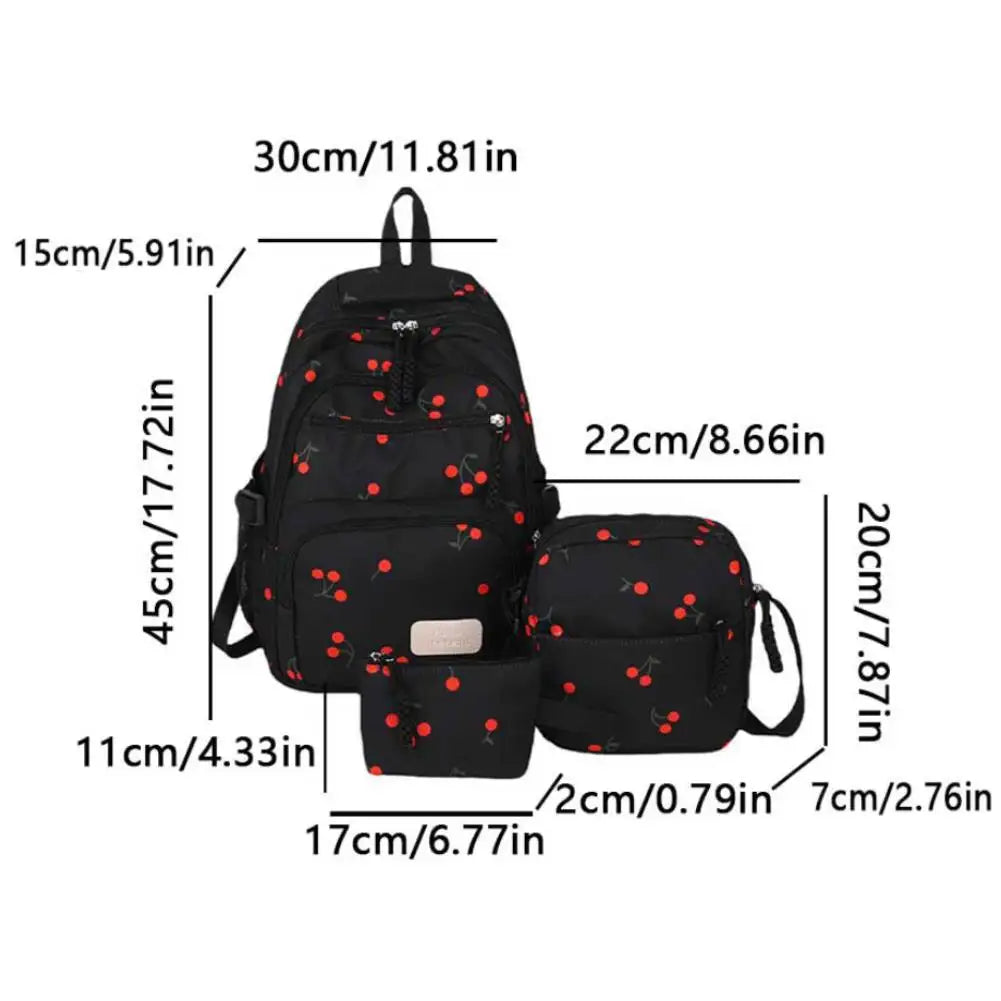 Bow Print Backpack Set with Crossbody Bag and Small Purse