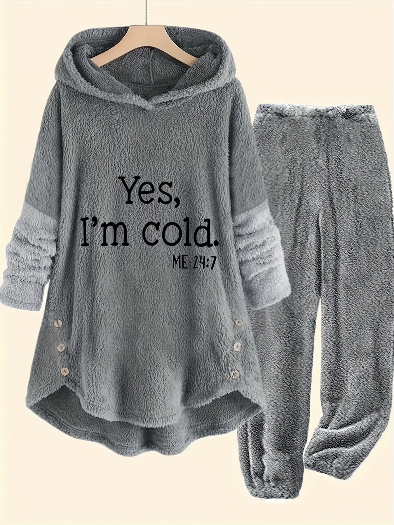 Women's Plus Size Casual Hooded Sweatshirt and Pajama Set